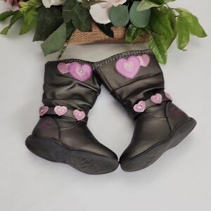 Black Kids Tall Boots with Pink Accent
